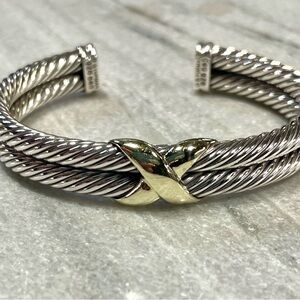 David Yurman Silver and 18K Gold Cable Bracelet 7mm